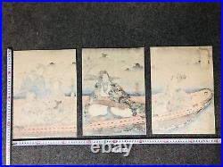 Y5710 WOODBLOCK PRINT Kunisada person man triptych Japan Ukiyoe antique art