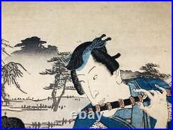 Y5710 WOODBLOCK PRINT Kunisada person man triptych Japan Ukiyoe antique art