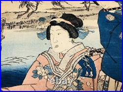 Y5710 WOODBLOCK PRINT Kunisada person man triptych Japan Ukiyoe antique art