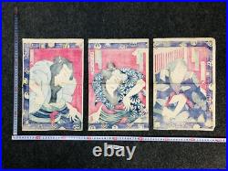 Y6283 WOODBLOCK PRINT Kunimasa triptych Kabuki Japan Ukiyoe antique interior