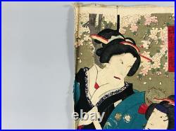 Y7101 WOODBLOCK PRINT Chikashige triptych Kabuki Japan Ukiyoe antique art decor