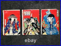 Y7180 WOODBLOCK PRINT Kochoro triptych Kabuki Japan Ukiyoe antique art interior