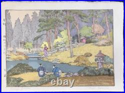 YOSHIDA TOSHI garden 1941 Signed Japanese Original Woodblock Print Art
