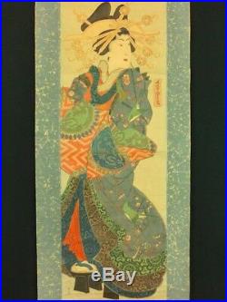 YOSHITORA Japanese Woodblock Print Hanging Scroll Oiran Geisha Bijin 1859 EDO56