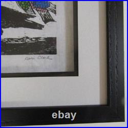 Yata Karasu Crow Koinobori woodcut woodblock print Japanese hanga signed framed Yata Karasu Crow Koinobori woodcut woodblock print Japanese hanga signed framed