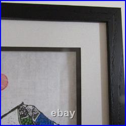 Yata Karasu Crow Koinobori woodcut woodblock print Japanese hanga signed framed