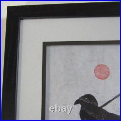 Yata Karasu Crow Koinobori woodcut woodblock print Japanese hanga signed framed