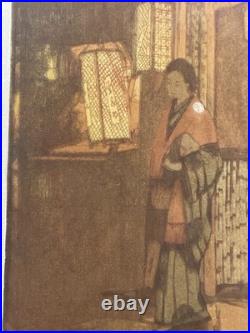 Yoshida Hiroshi Antique Japanese Woodblock Print Little Restaurant 1930s FRAMED