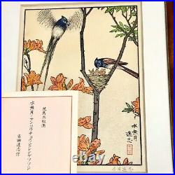 Yoshida Toshi Flower bird 1982 Japanese Woodblock Print Showa Era Rare