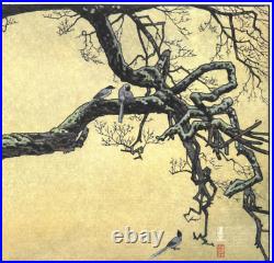 Yoshida Toshi JPlum tree Blue Magpie Japanese Woodblock Print