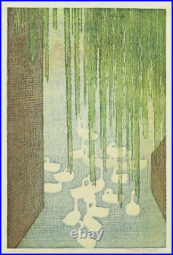 Yoshida Toshi Original Woodblock print'Bruges' Swans ca 1955 NW162