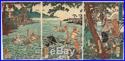 Yoshikazu, Battle of Ujigawa, Samurai, Warrior, Original Japanese Woodblock Print