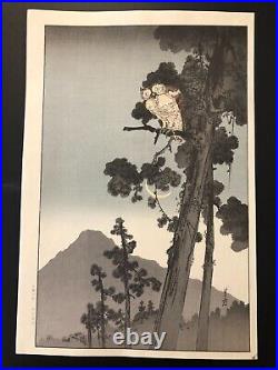 Yoshimoto Gesso, Owl, Original Japanese handmade woodblock print