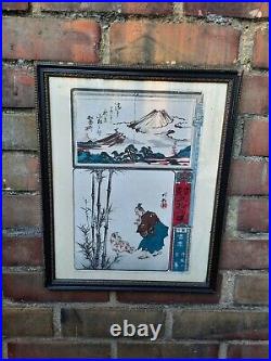 Yoshiwara & the woodcutter, Antique Japanese Woodblock Print