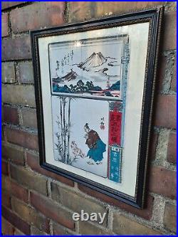 Yoshiwara & the woodcutter, Antique Japanese Woodblock Print