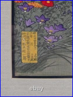 Yoshu Chikanobu Japanese Woodblock Print Woman Garden Fan Framed 20x15